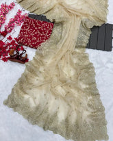 Embroidery Cream Saree With Unstiched Blouse Piece-MWPK-288-CREAM